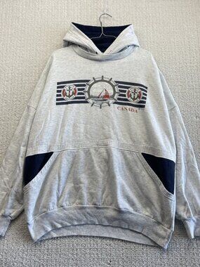 Vintage 90's Quality Goods Canada Hoodie Nautical Maritime Graphic Coastal Sz XL